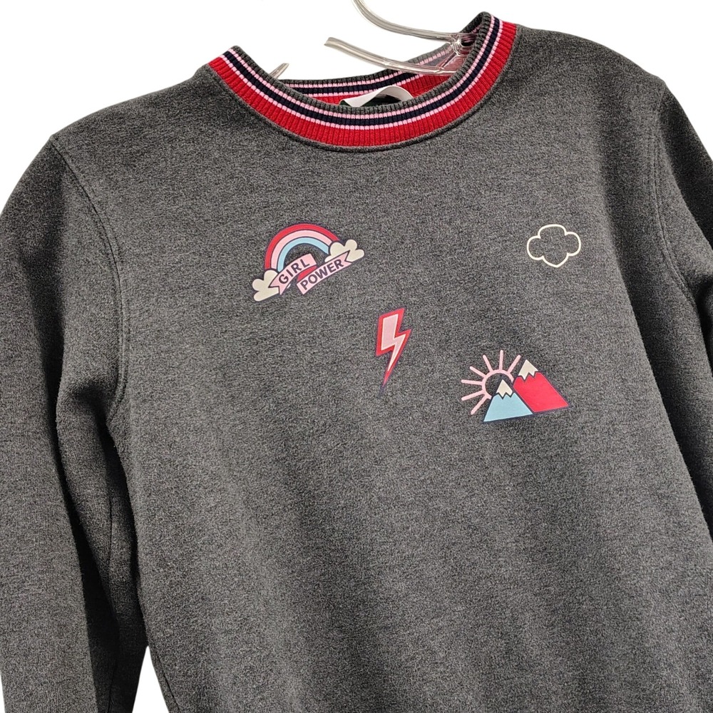 Girl Scouts Girl Power Crewneck Sweatshirt Gray Striped Trim Girls Size L 14-16